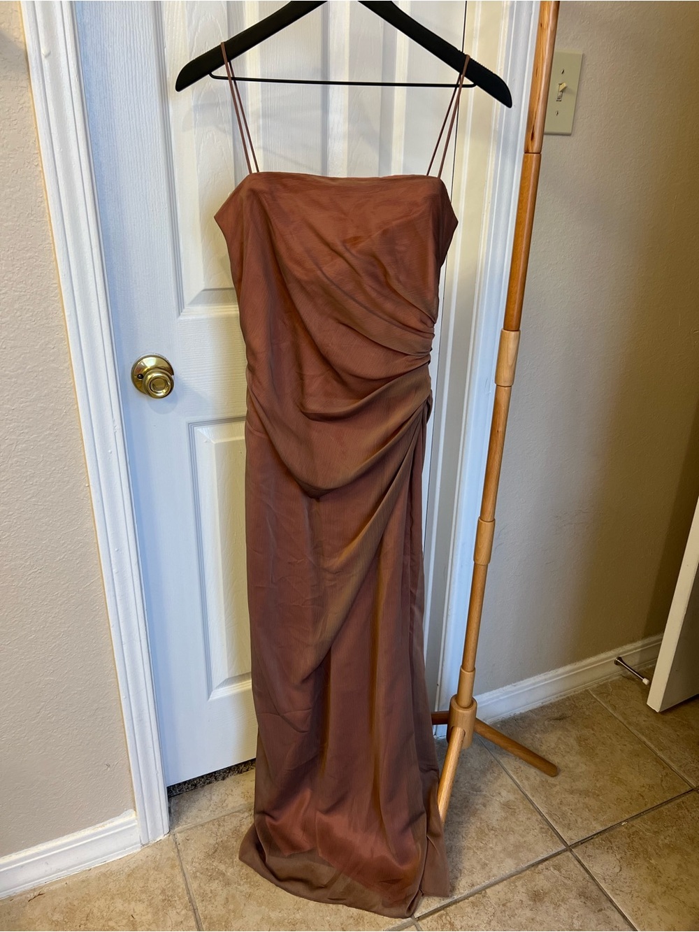 Vintage Watters Copper Brown Spaghetti-Strap Bridesmaid Dress - Picture 2 of 9
